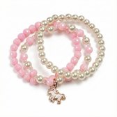 Armbandenset meisjes - 3 stuks - unicorn hanger - kralenarmband voor kinderen - parels - roze - cadeauartikel
