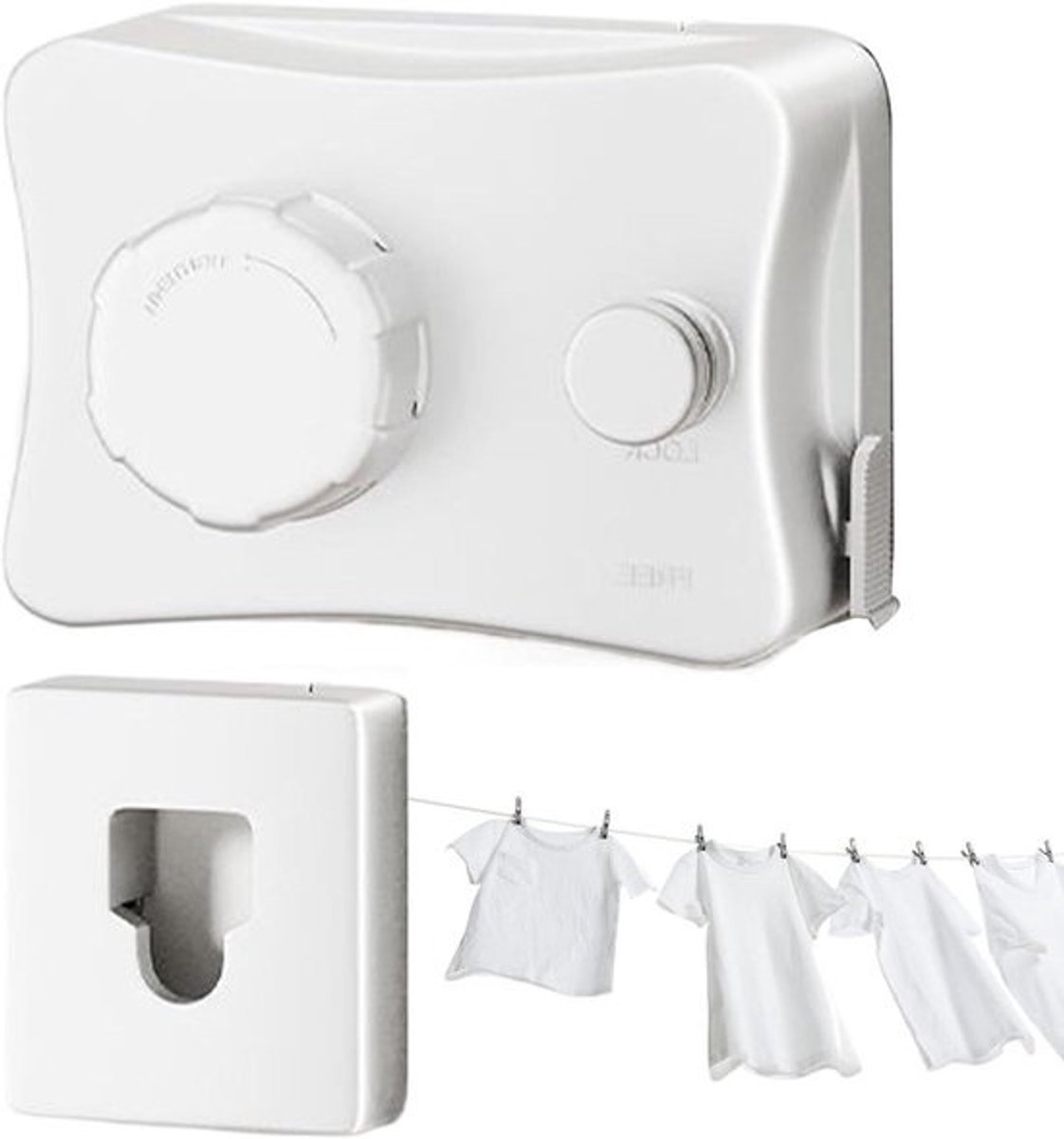 Intrekbare Waslijn - Wastouw - Ruimtebesparend Drogen - Veilig Anti-Sag - 40 cm - Wit