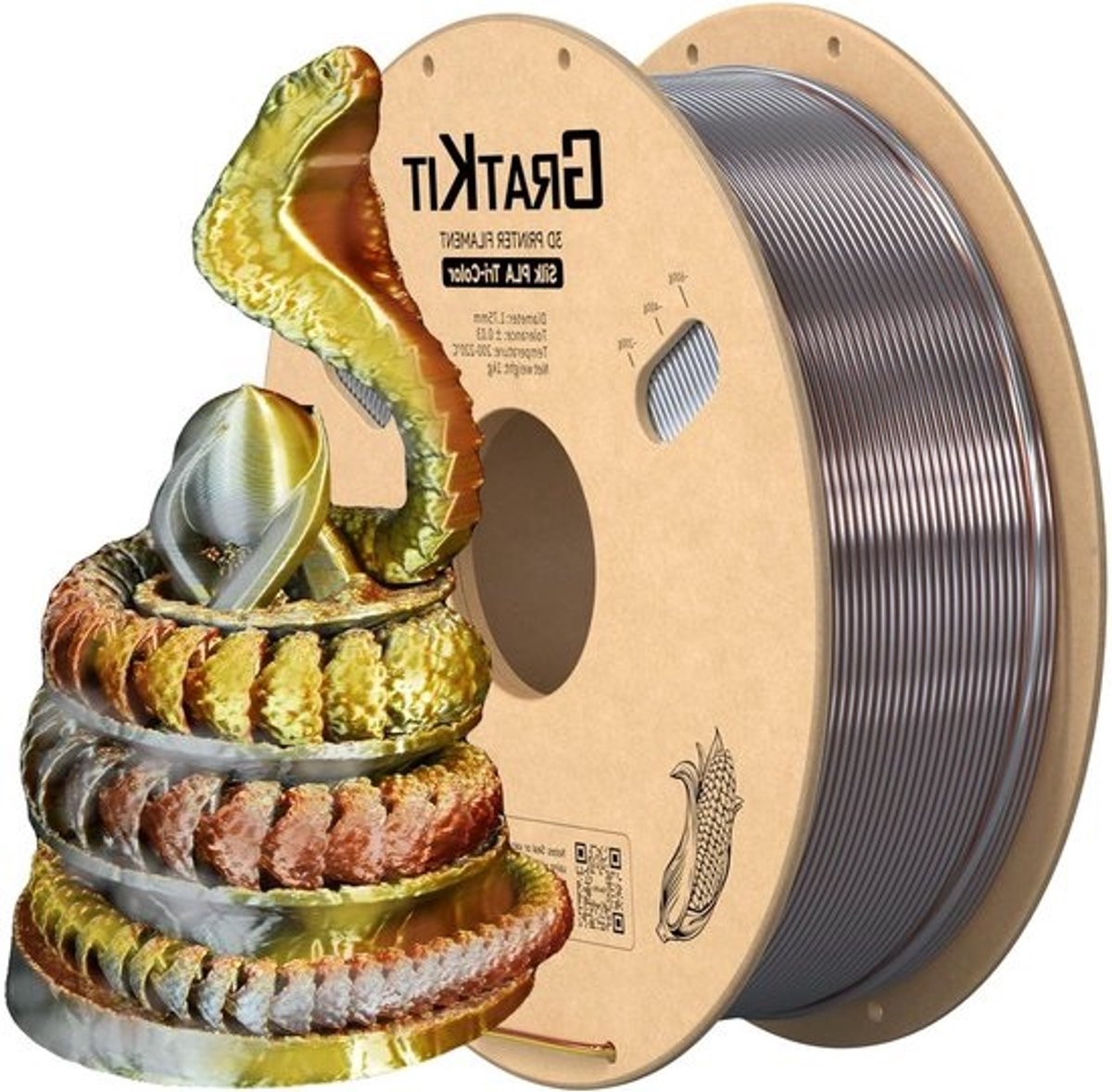 Zijde PLA Filament - 3D Printer Draad - Objecten Printen - Magisch Driekleur Effect - 1.75mm 1kg - Goud Zilver Koper