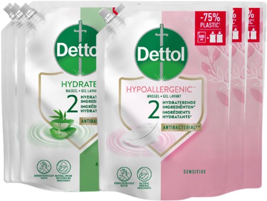 Dettol - 2L Handzeep Navulling - Antibacterieel - Citrus 2x500ml en Jasmijn 2x500ml - Voordeelverpakking