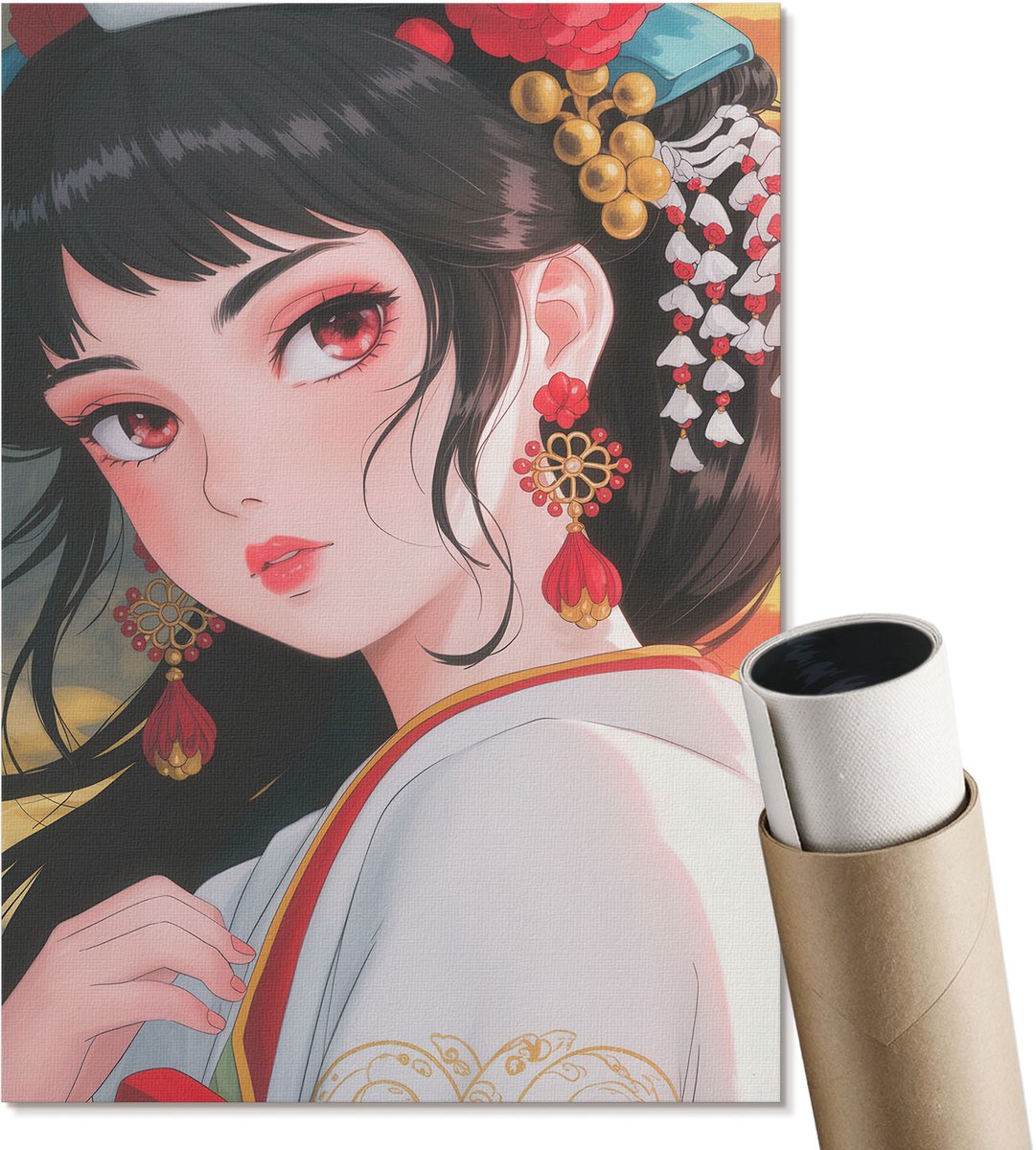 Coloray Polycanvas Wandposter - Anime-Look, Illustratie - A4 - Rood Motief - Rechthoek - Muurkunst - Woonkamer, Slaapkamer, Kantoor - Anime/manga
