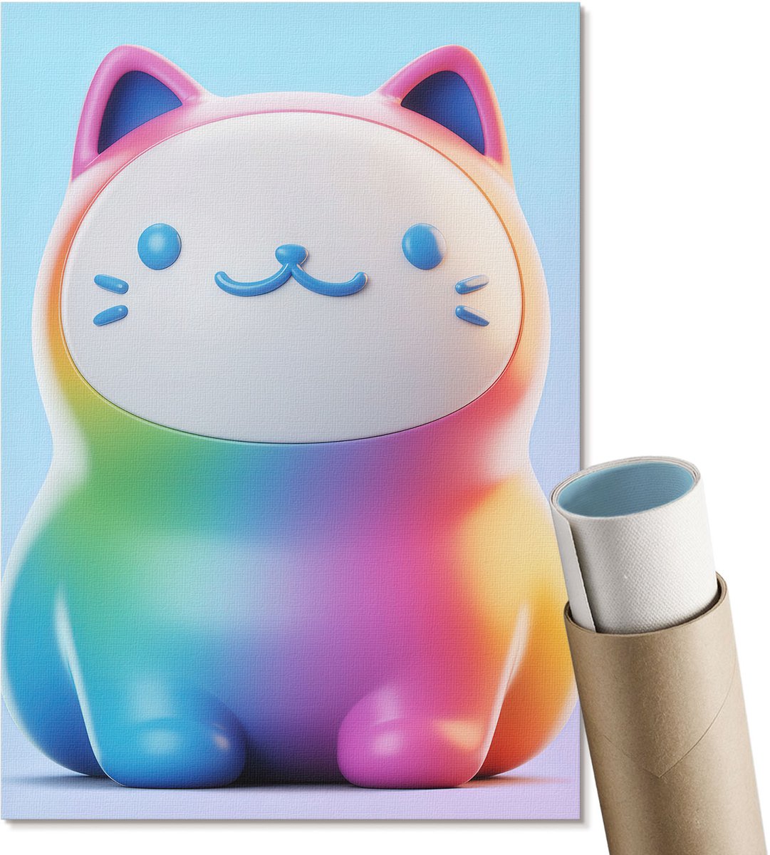 Coloray Polycanvas Poster - Regenboogkat, Illustratie - A4 - Blauw Wandposter - Rechthoek - Decoratieve poster - Woonkamer, Slaapkamer, Kantoor - Kinder