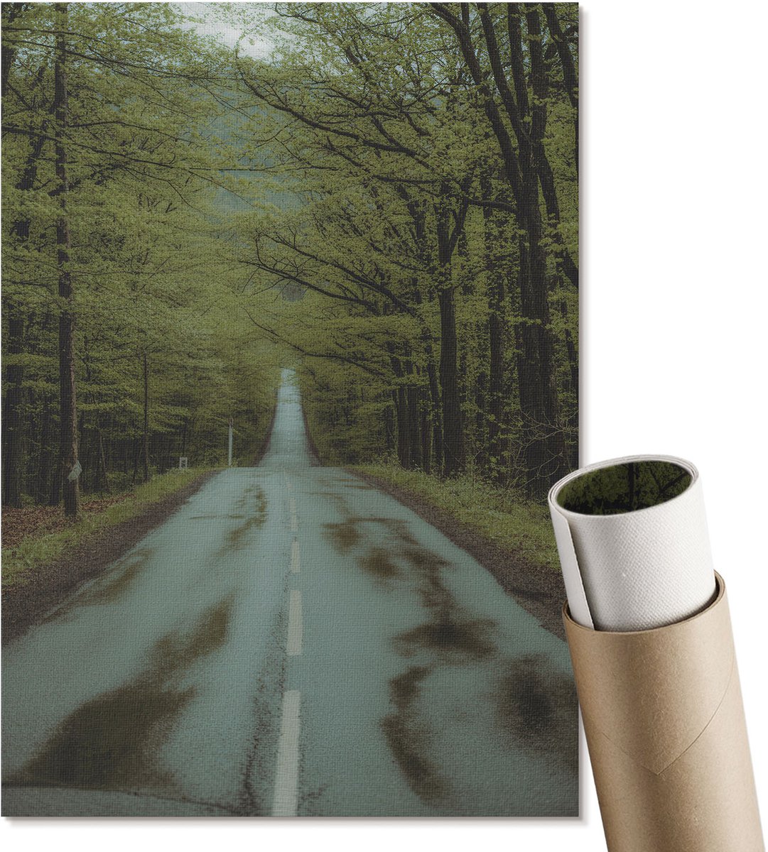 Coloray Polycanvas Wandposter - Ballonvaart Boven De Stad, Beige - A4 - Groen Illustratie - Rechthoek - Canvasposter - Woonkamer - Klassiek