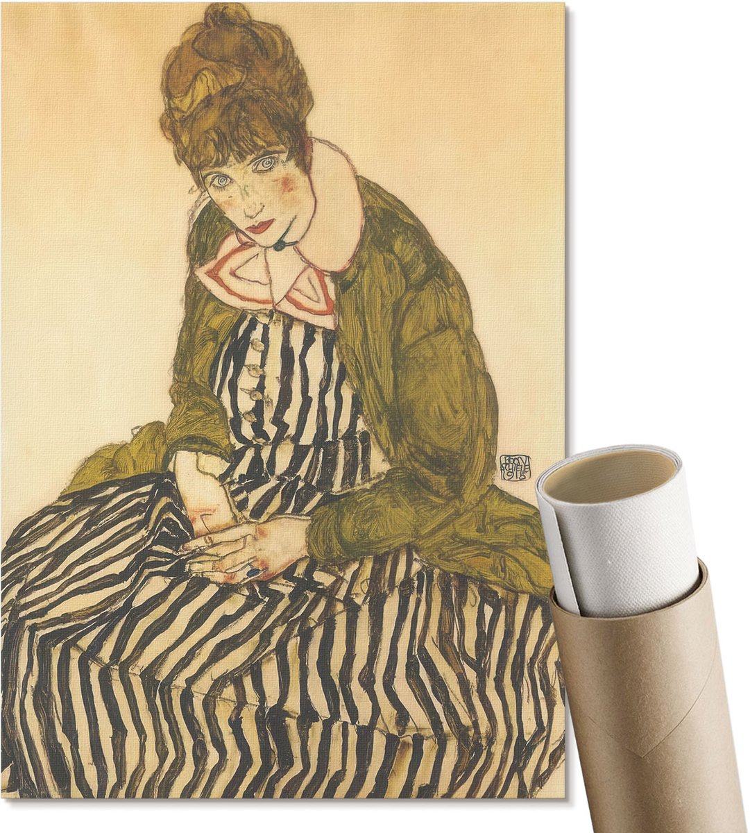 Coloray Polycanvas Wandposter - Edith Schiele, Schilderen - A4 - Groen Illustratie - Rechthoek - Wandkunstwerk - Woonkamer, Slaapkamer, Kantoor - Rustiek