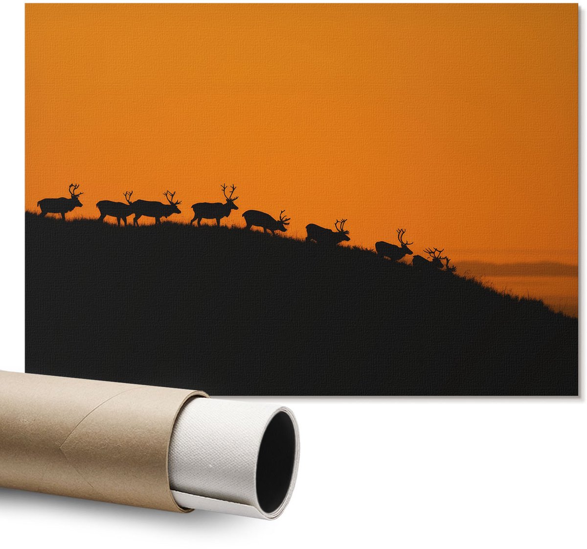 Coloray Polycanvas Wandposter – Hert Op De Heuvel, Oranje – A1 – Groen Design – Rechthoek – Decoratieve Wandposter – Woonkamer – Rustiek