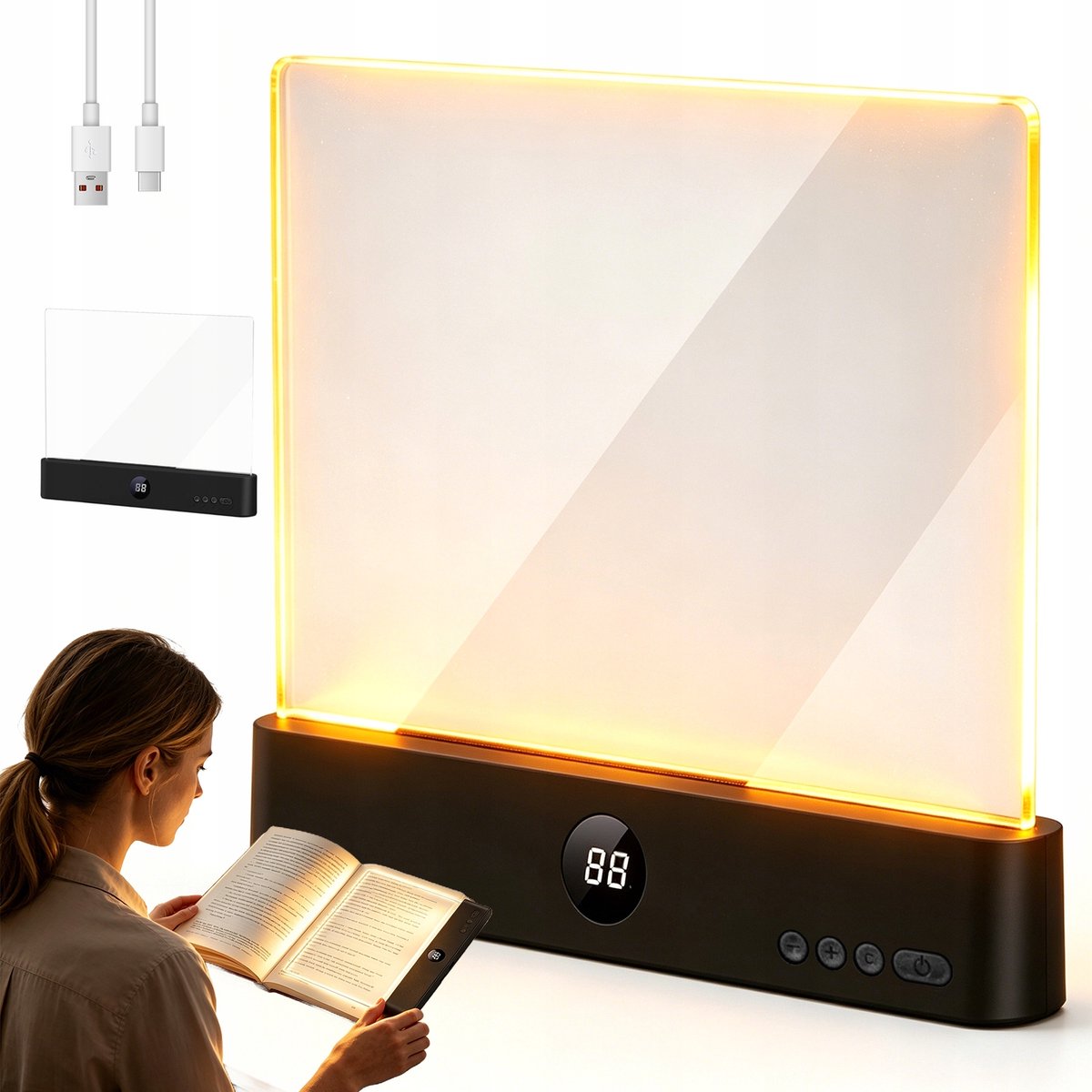 Draadloos Leeslampje Voor Boek - Boekenlegger Boeklamp - Platte Leeslamp - 3 Kleurtemperaturen - Dimbaar - Timer 1-99 min - Zacht Licht - 185x23x153 mm - Bedlampje Voor in Bed - Voor Lezen & Studeren - Zwart
