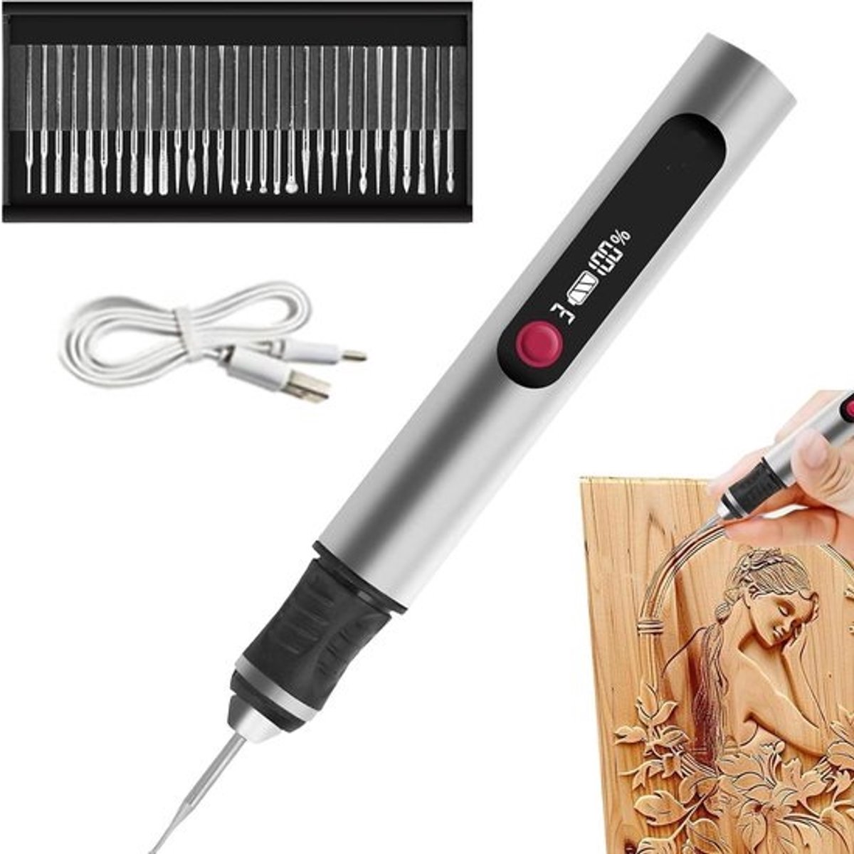 Graveerpen - Handgraveur etsgereedschap - Sieraden personaliseren - Instelbare snelheidsregeling - 12x3cm - Niet gespecificeerd