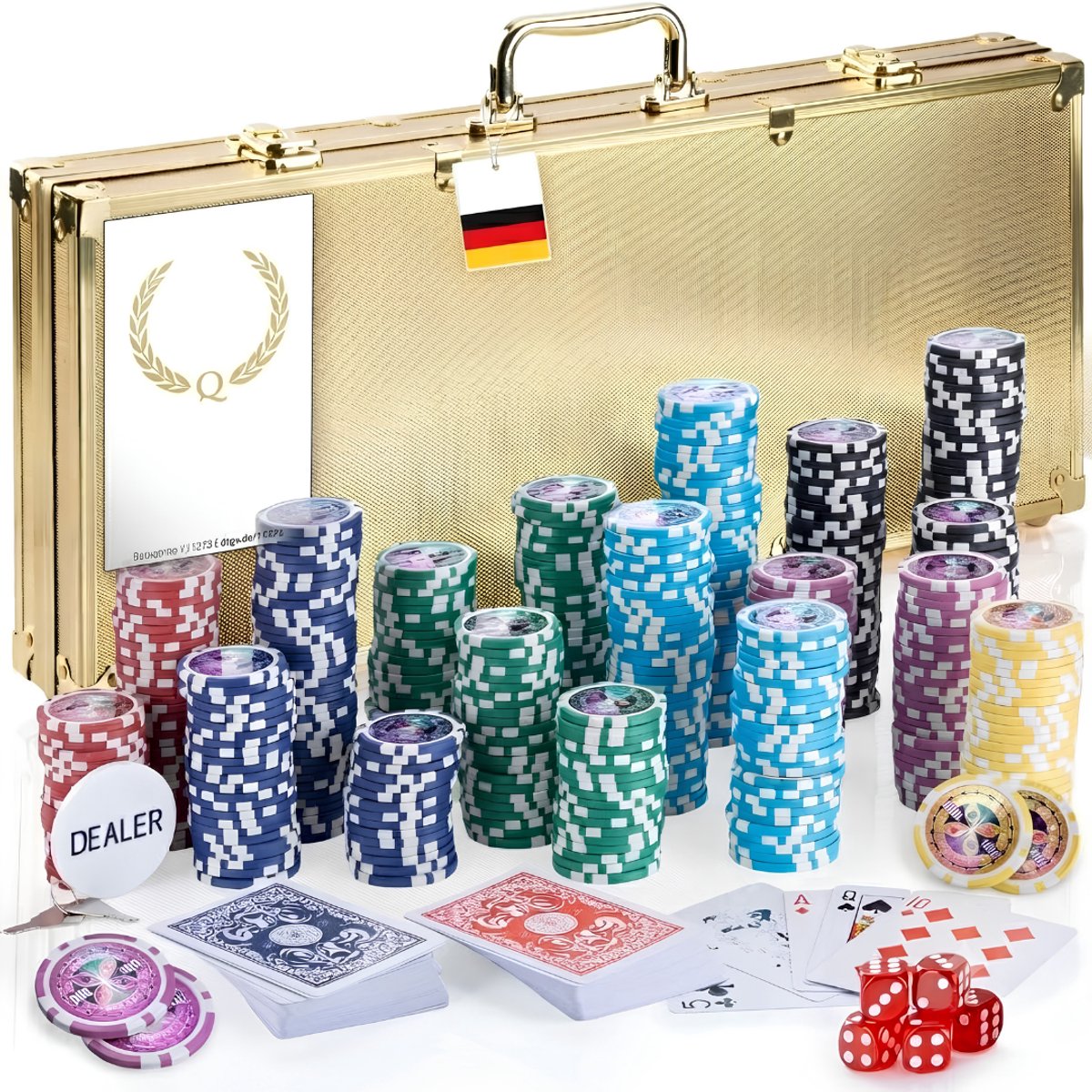 KIRA® Pokerkoffer - Koffer voor Pokeren - Pokerkoffer pokerset - Goud - 56cm x 22cm x 7cm