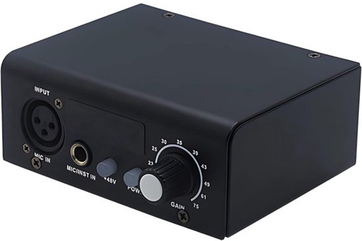 Microfoon Voorversterker - Audio Interface - Studio Opnames - Dubbel Kanaal - 20x20x16cm - Zwart