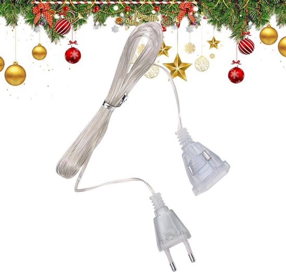 Verlengsnoer Kerstverlichting - Voedingskabel Kerstboom - Decoratie Uitbreiden - Dun Transparant Draad - 3 meter - Transparant