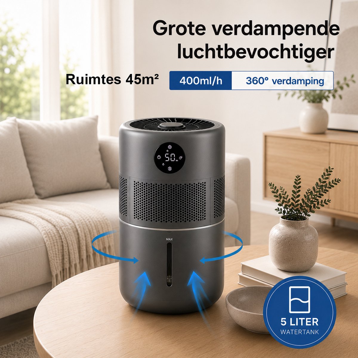 JC's - Luchtbevochtiger - luchtbevochtigers en luchtreiniger 3 in 1 - Aromatherapie - 5 Liter - Wifi - UVC lamp - Top Filling - Humidifier - Woonkamer, Slaapkamer, Kantoor, Babykamer - Hygrometer thumbnail 6