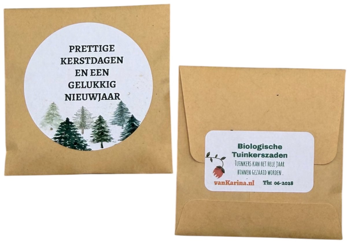 10 zakjes gevuld met Tuinkers, Prettige Kerstdagen en een Gelukkig Nieuwjaar, kleine attentie, kleine kerstkadootjes, attentie collega's, bloemetje, vrolijk, green gift, bloemenzaden zakjes, mini zadenzakjes,