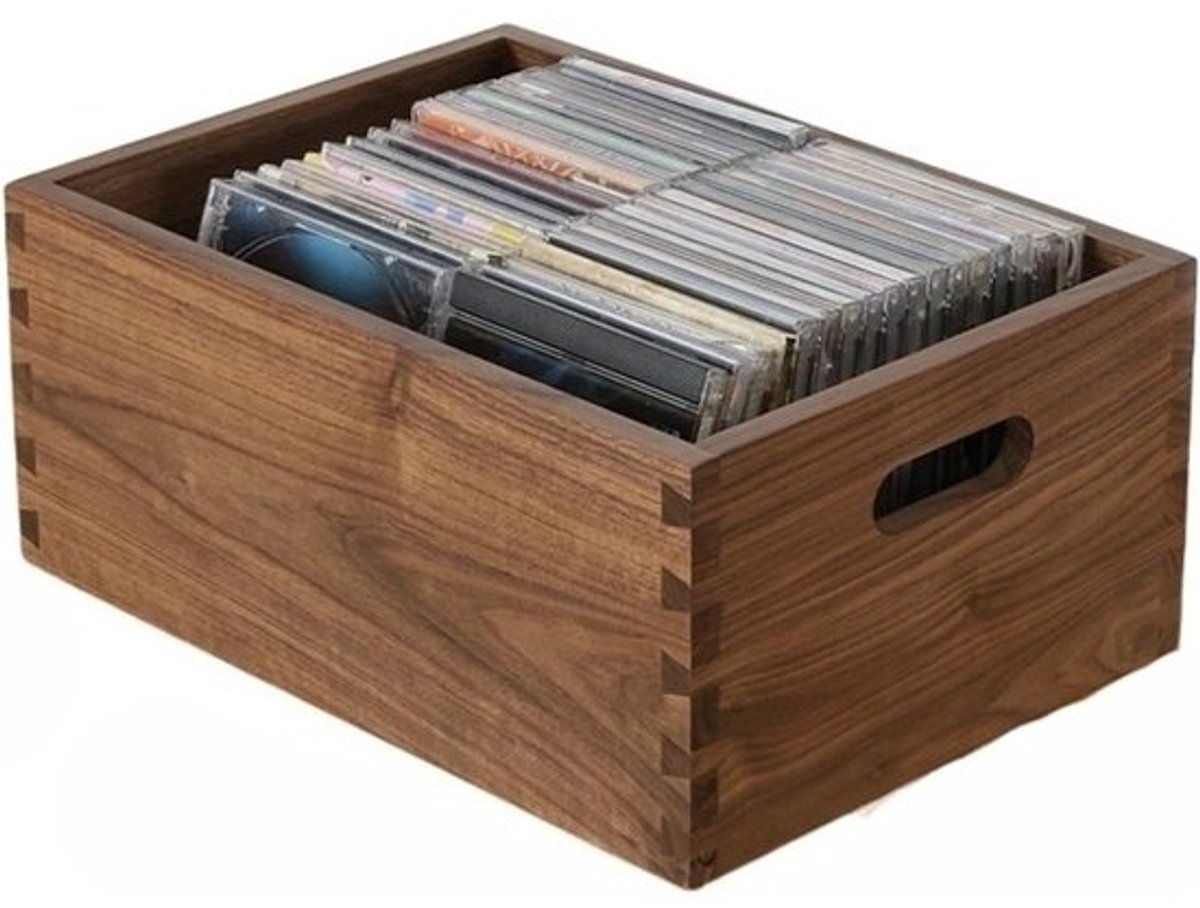 Houten Opbergkrat - Vinyl Platenhouder - Platen Organiseren - Stevige Walnoot Constructie - 35 x 25 x 19.5 cm - Bruin