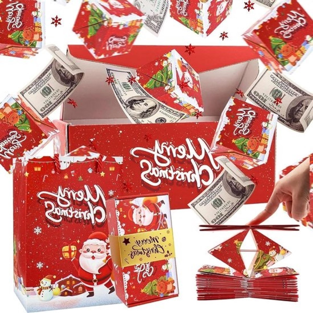 Verrassingsdoos Opvouwbaar - Exploderende Doos Geld - Cadeau Geven - Interactief Veermechanisme - 25.1 x 17.2 x 6.3 cm - Rood