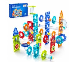 Magnetic tiles knikkerbaan - XXL 113 stuks - Speelgoed - Bouw jouw magna wereld - Educatief & Montessori - Travel set - Magnetische tegels - Bouwstenen - Met 8 knikkers