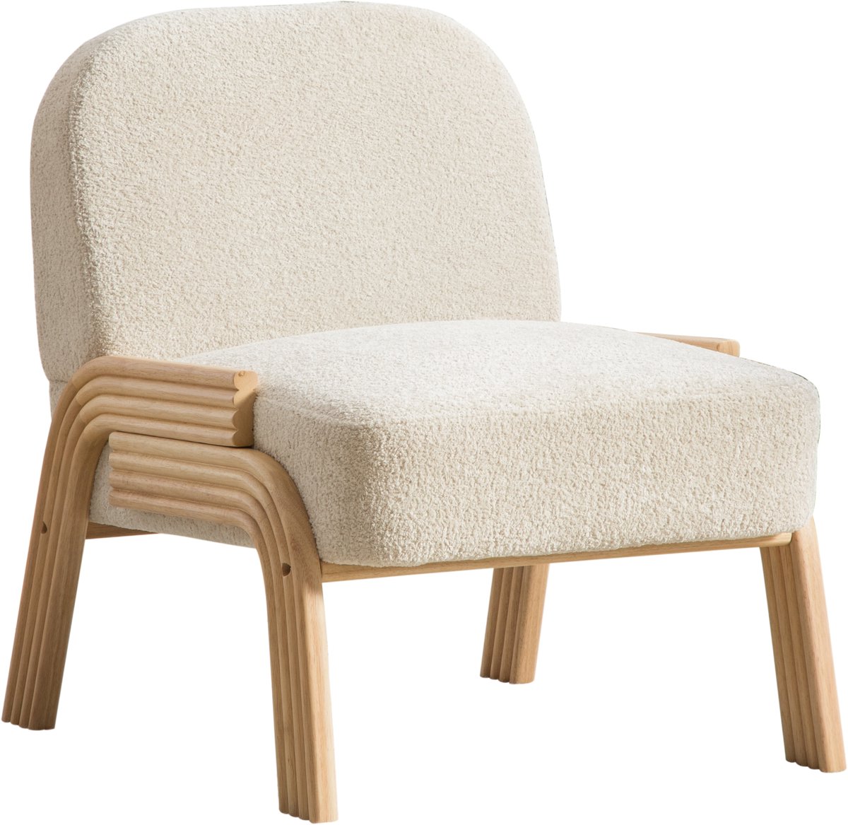 Scandinavische stoffen loungestoel – zachte chenillestof en stabiel houten frame, ideaal voor woonkamer & slaapkamer – Beige