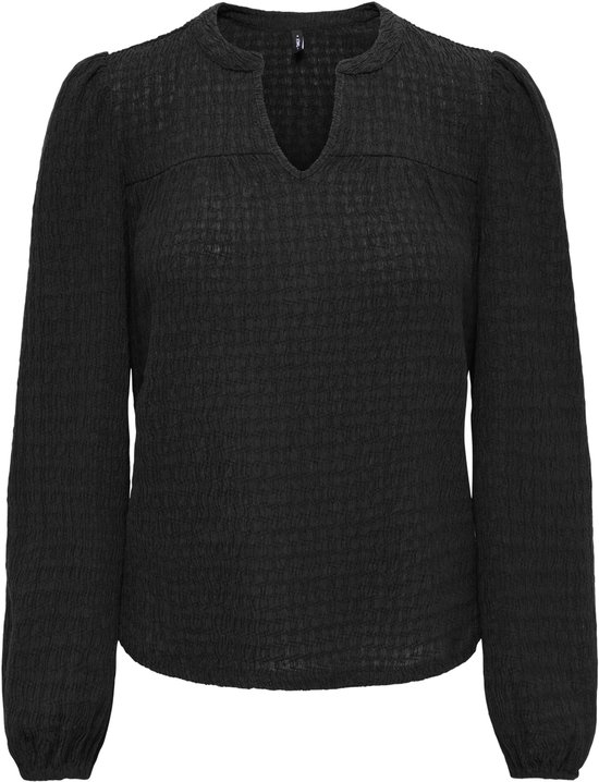Zwarte longsleeve top met v-hals en structuur.