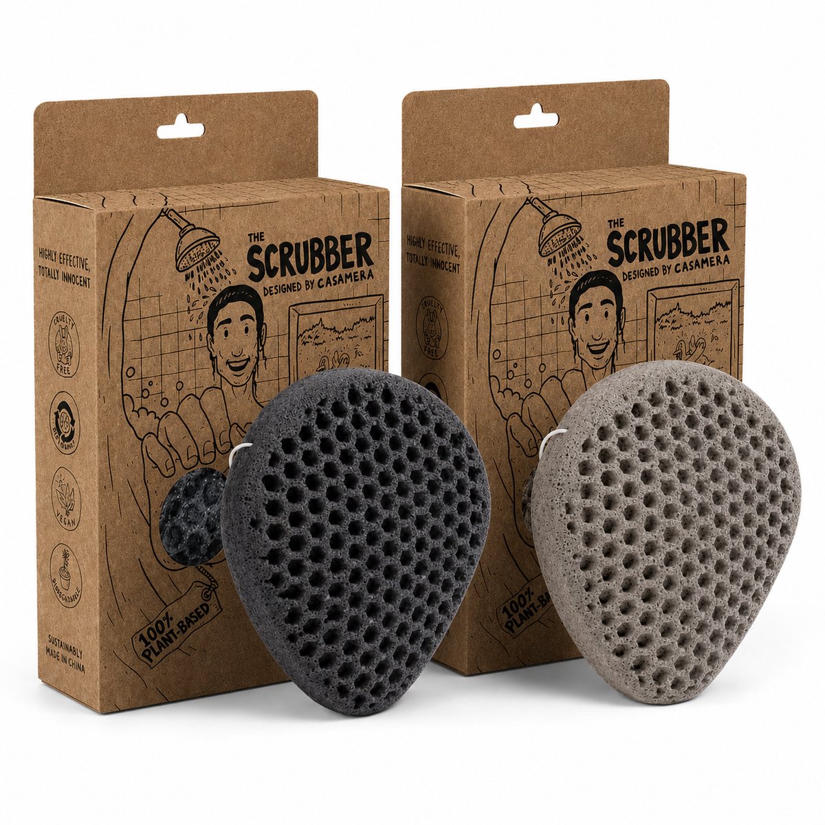 Tu-Untangle Douche Spons Set van 2 – Charcoal & Volcanic Mud – Konjac