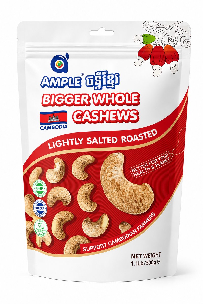 Ample Cashewnoten W180 – Licht Gezouten & Geroosterd – Met Vlies – Extra Groot – 500 g