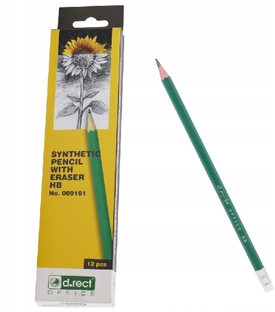 D.rect HB Synthetisch Potlood met Gum, Geslepen