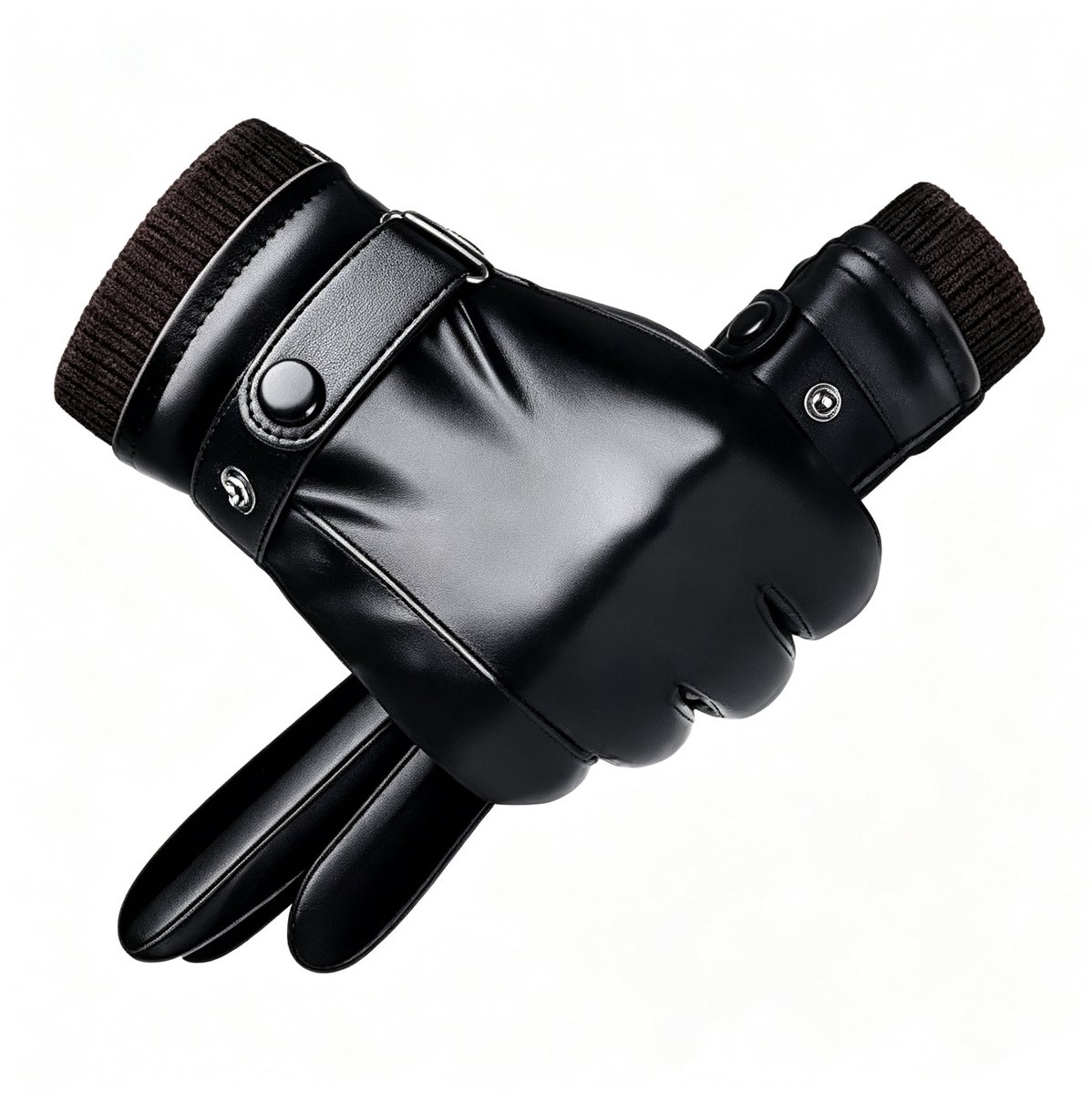 1 paar - mannelijke lederen winterhandschoenen - warm en winddicht - compatibel touchscreen - zwart