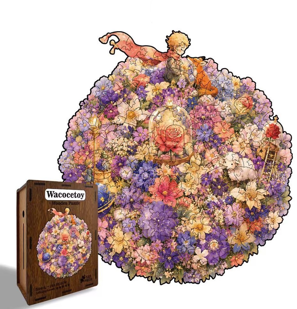 Casalora® Houten Puzzel De Kleine Prins 133 Stukjes – Bloementaal van de Planeet – Unieke Vorm – Creatieve Legpuzzel – Decoratie – L