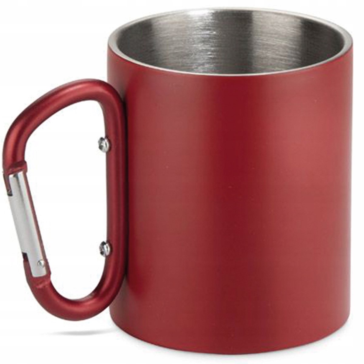 Merkloos RVS Toeristische Mok met Karabijnhaak - 250 ml - Mat Rood