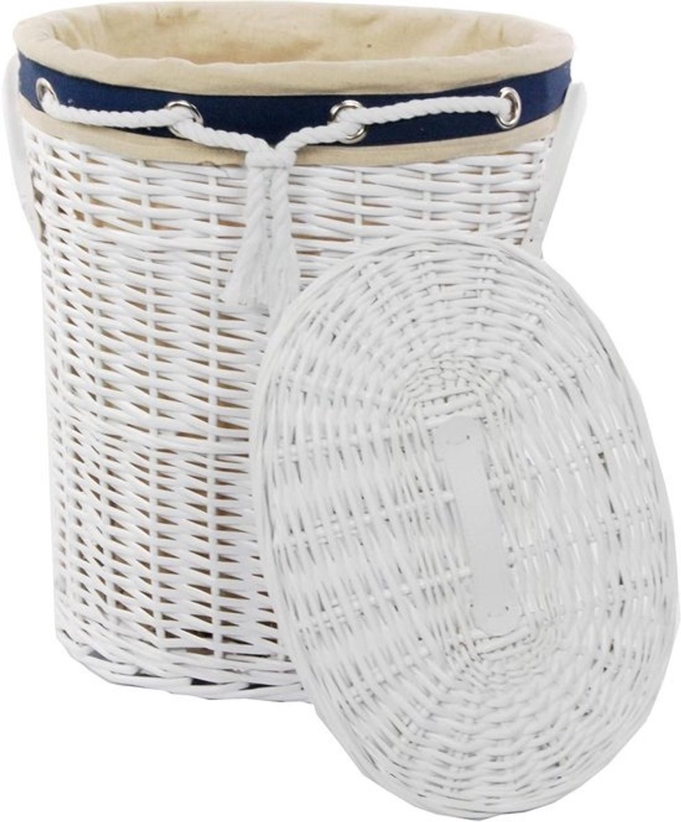 Wasmand Ovaal - Mand met deksel - Kleding Opbergen - Gevlochten Wilgenhout - 37x26x47cm - Wit