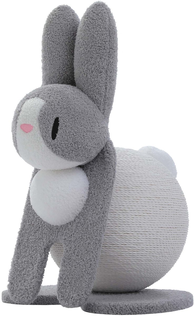 Kattenu Bunny Krabpaal - Konijn Krabpaal met Grote Krabbol - Grijs/Wit - Unieke dieren krabpaal