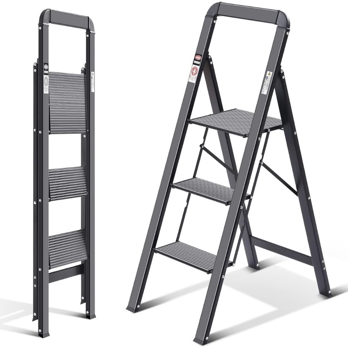 TYR® Huishoudtrap 3 Treden - Huishoudtrap - Ladder - Zwart - 117cm x 45cm x 109cm