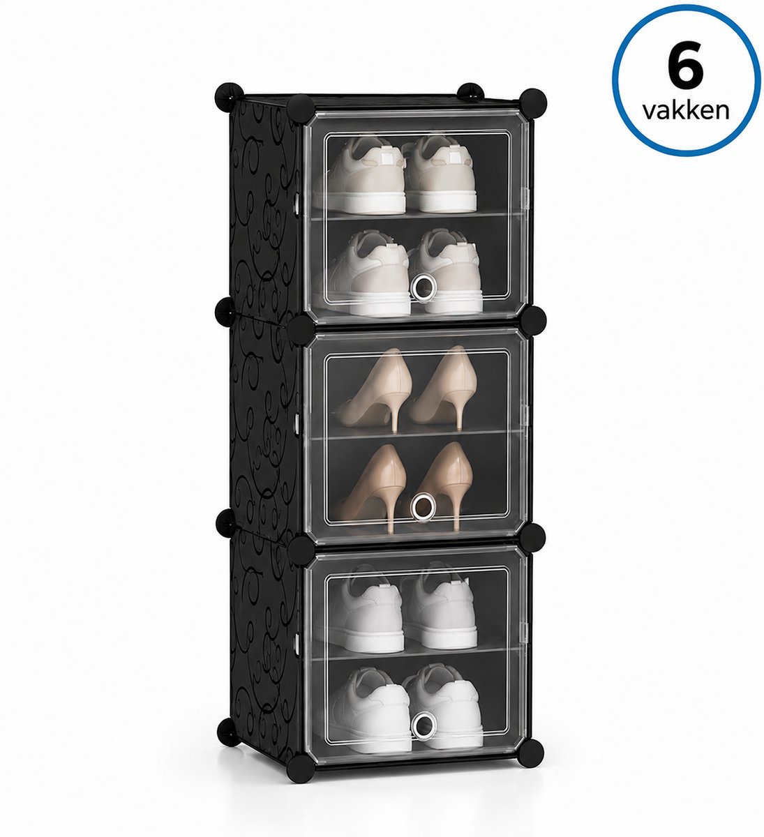 Bobbel Home Schoendozen set van 6 - Opbergdozen voor schoenen - Schoen organizer - Tot maat 45 - Transparant zwart
