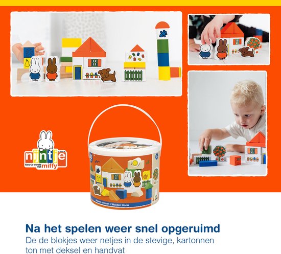 Nijntje blokkenton, houten blokken in opbergton - educatief speelgoed - peuter, kleuter - Bambolino Toys van Nijntje — afbeelding 5