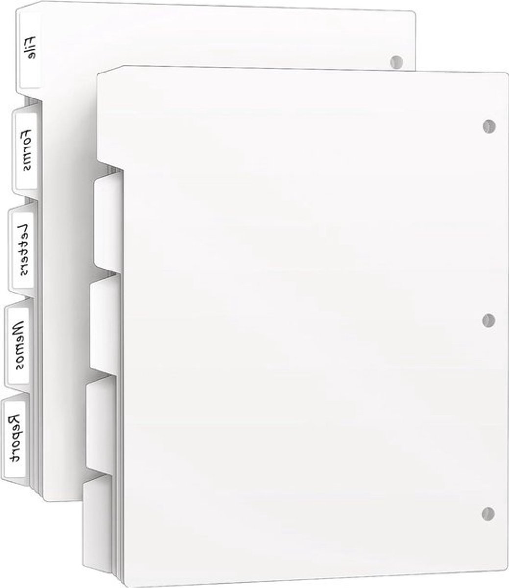Ringbandverdelers met Tabs - Indexverdelers Plastic Tabs - Documenten Organiseren - Robuust Kunststof Materiaal - 10 Stuks - Wit