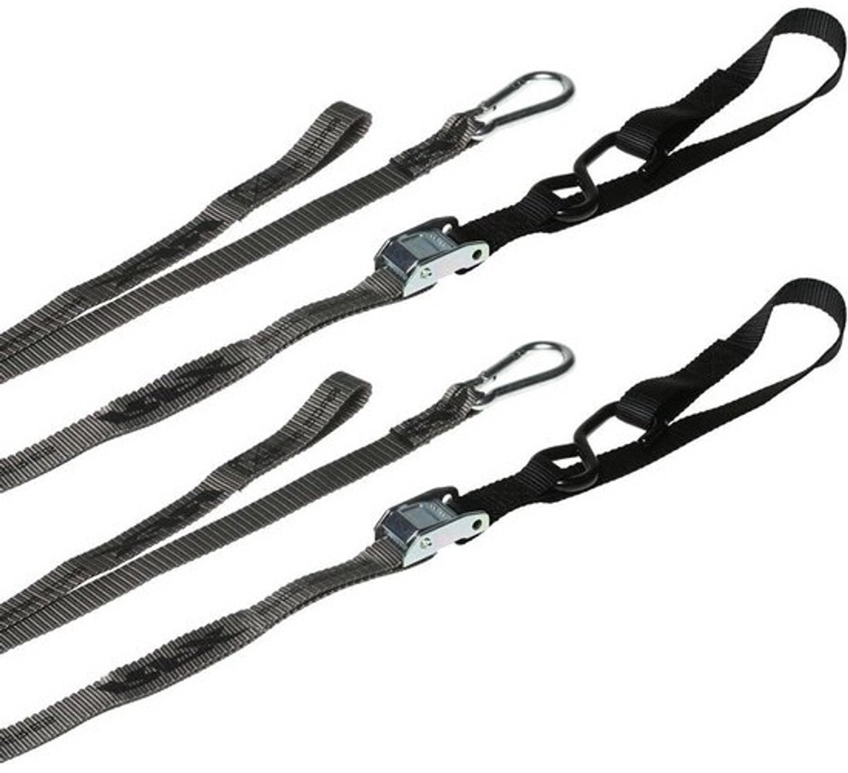 Spanbanden Set - Tie Down Riemen - Motor Transport - Met Karabijnhaak - 2 Meter Lengte - Zwart Grijs