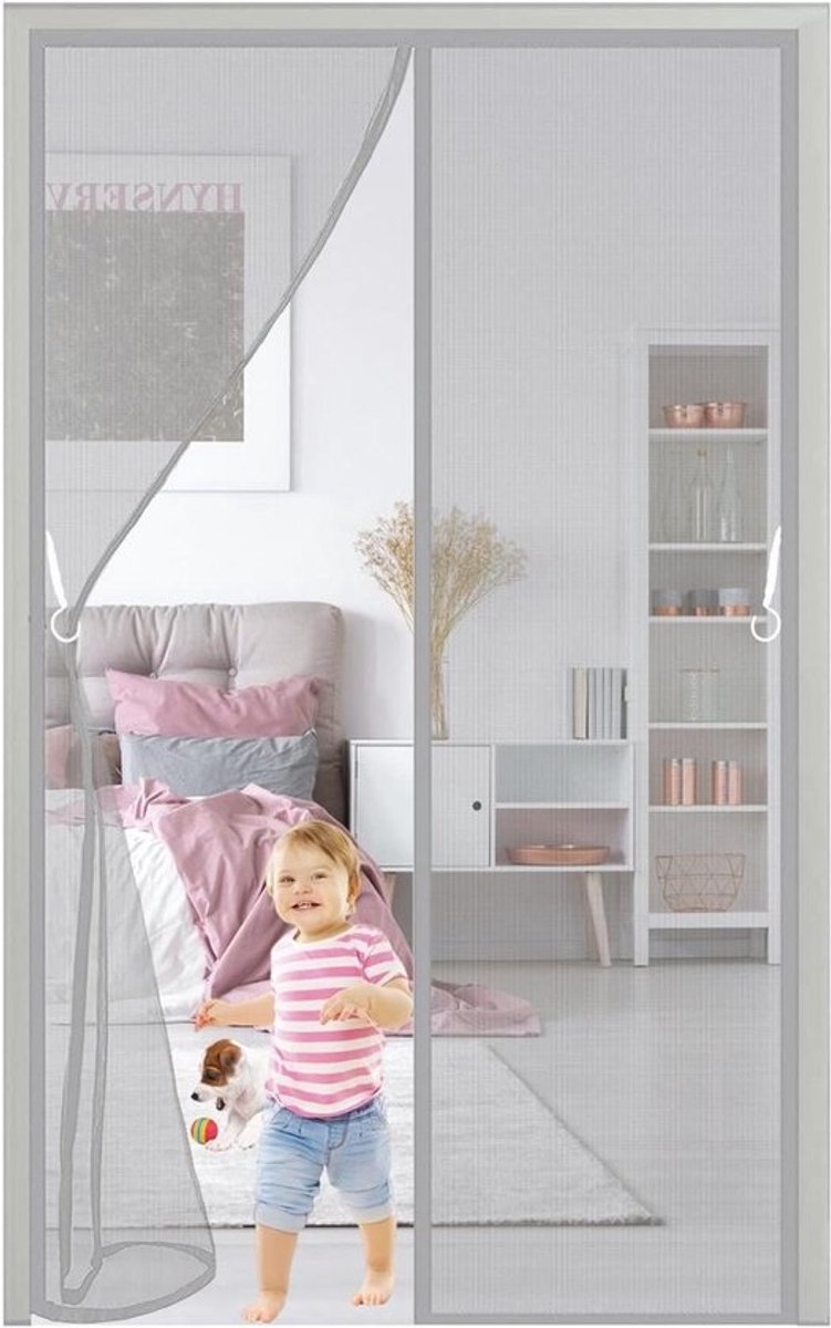 Magnetische Hordeur - Vliegengordijn Deur - Insecten Buiten Houden - Handsfree Automatische Sluiting - 65x225cm - Grijs