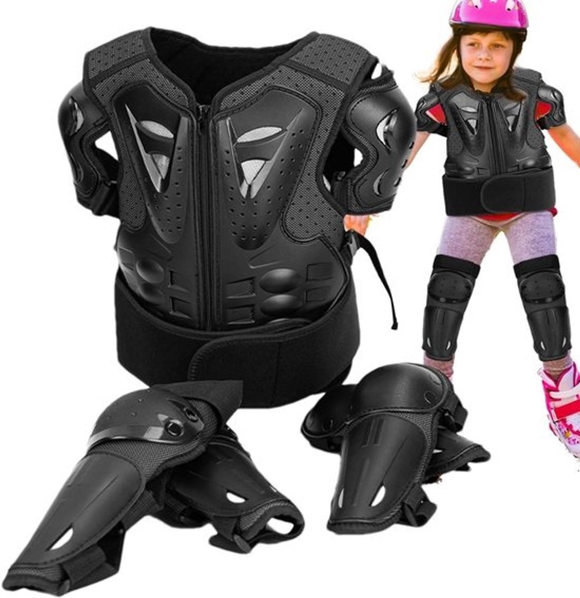 Kinder Beschermingsset - Motor Kleding Set - Sport Bescherming - Verstelbare Riemen - One Size - Zwart