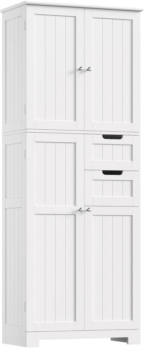 Sellino Hoge Opbergkast - 4 Deuren en 2 Laden - Voor Keuken en Woonkamer - Veel Opbergruimte - Hout - 60 × 30 × 164,3 cm - Wit