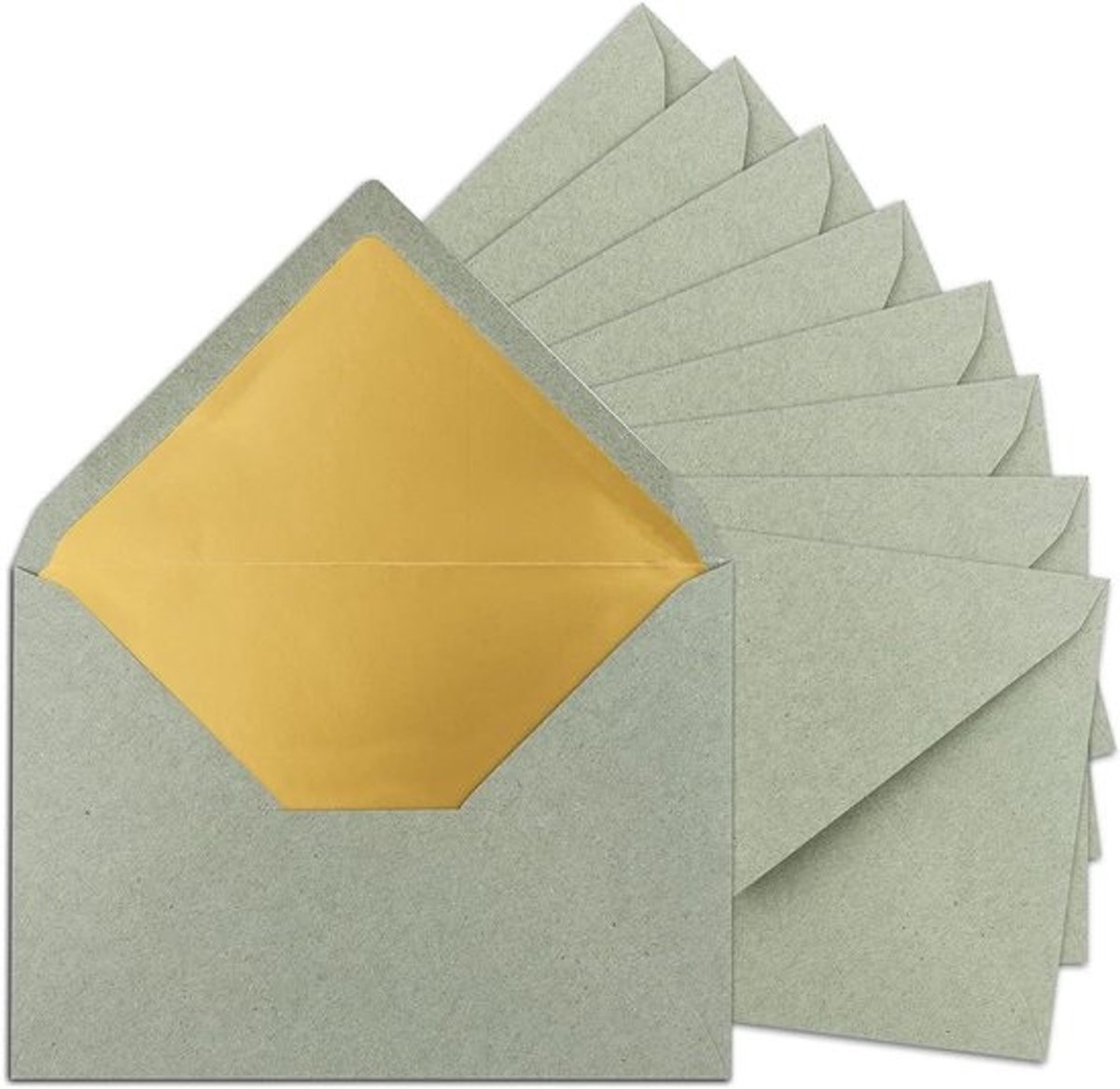 Kraftpapier Enveloppen - Gerecyclede Enveloppen - Versturen van Kaarten - Goudkleurige Voering - C5 156 x 22 cm - Naturel Grijs