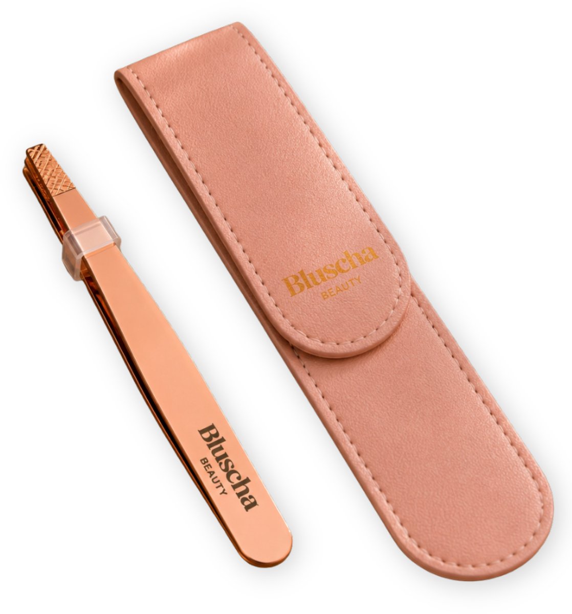 Bluscha® – Wenkbrauw Pincet – Epileerpincet voor Gezicht – Tweezers – Wenkbrauwen Epileren – Ontharen – Schuine Punt – RVS – Rosé Goud