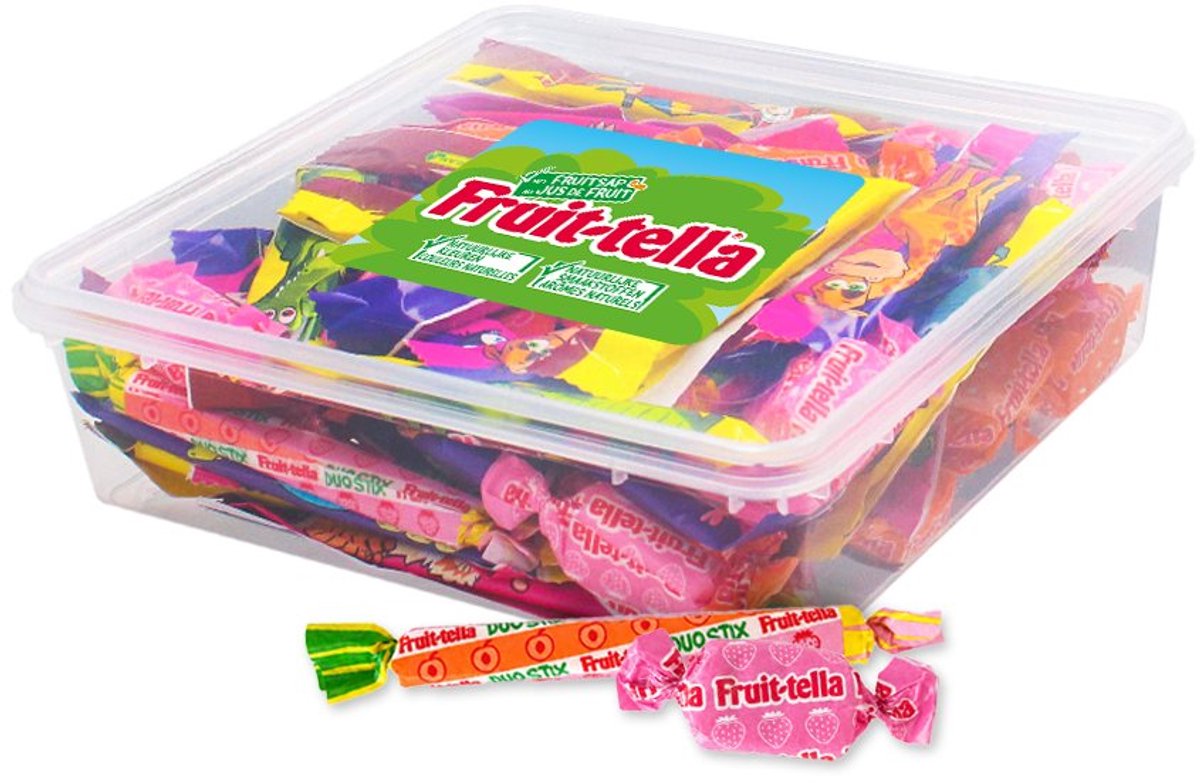 Fruit-tella Chewy Mix 600g - individueel verpakt uitdeelsnoep in herbruikbare tubo - fruitige snoepmix