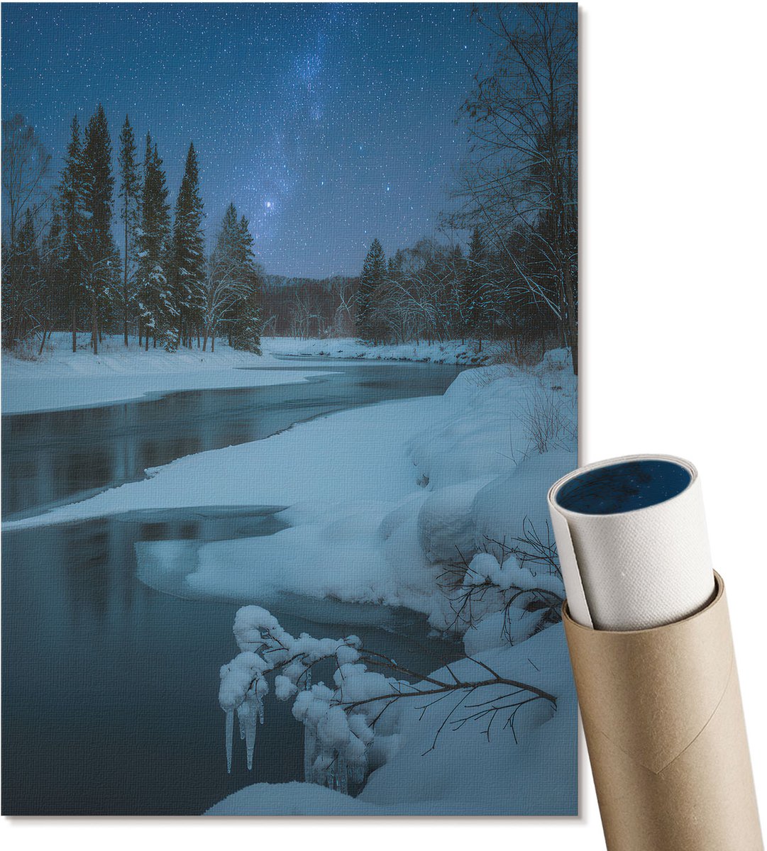 Coloray Polycanvas Poster - Winternacht, Fotografie - A4 - Blauw Illustratie - Rechthoek - Decoratieve poster - Woonkamer, Slaapkamer, Kantoor - Klassiek