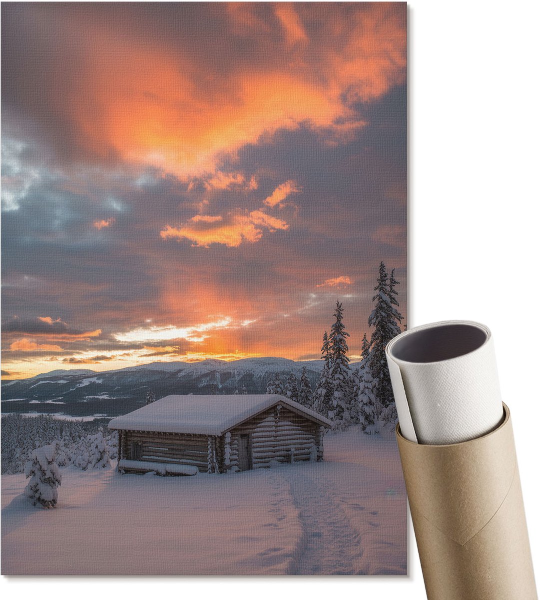 Coloray Polycanvas Wandposter - Winterlandschap, Fotografie - A4 - Oranje Wandposter - Rechthoek - Interieurdecoratie - Woonkamer, Slaapkamer, Kantoor - Rustiek