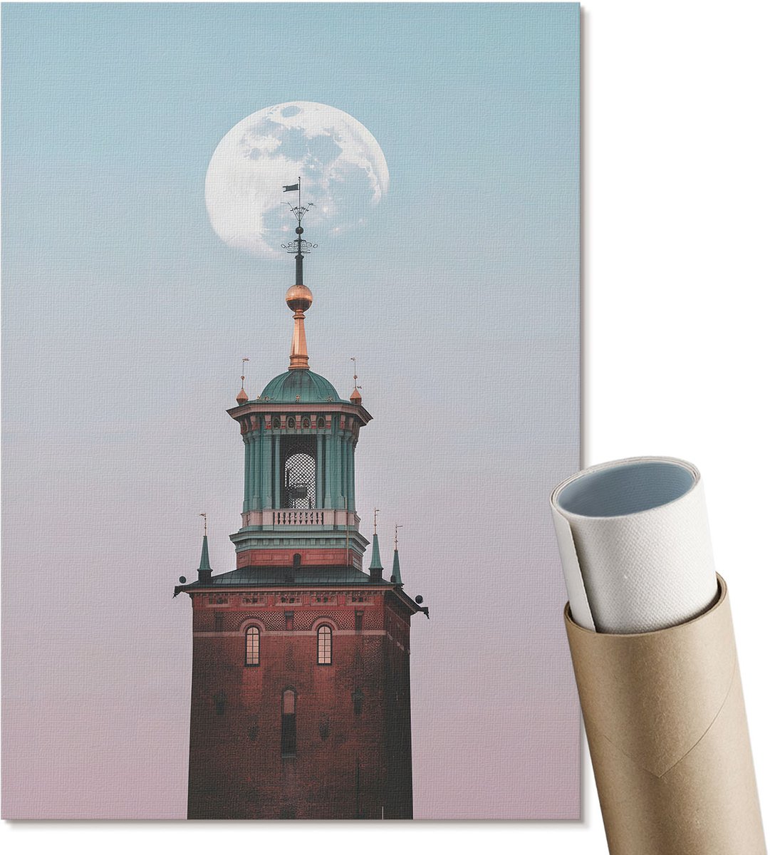 Coloray Polycanvas Poster - Maantoren, Fotografie - A4 - Blauw Illustratie - Rechthoek - Muurdecoratie - Woonkamer, Slaapkamer, Kantoor - Modern