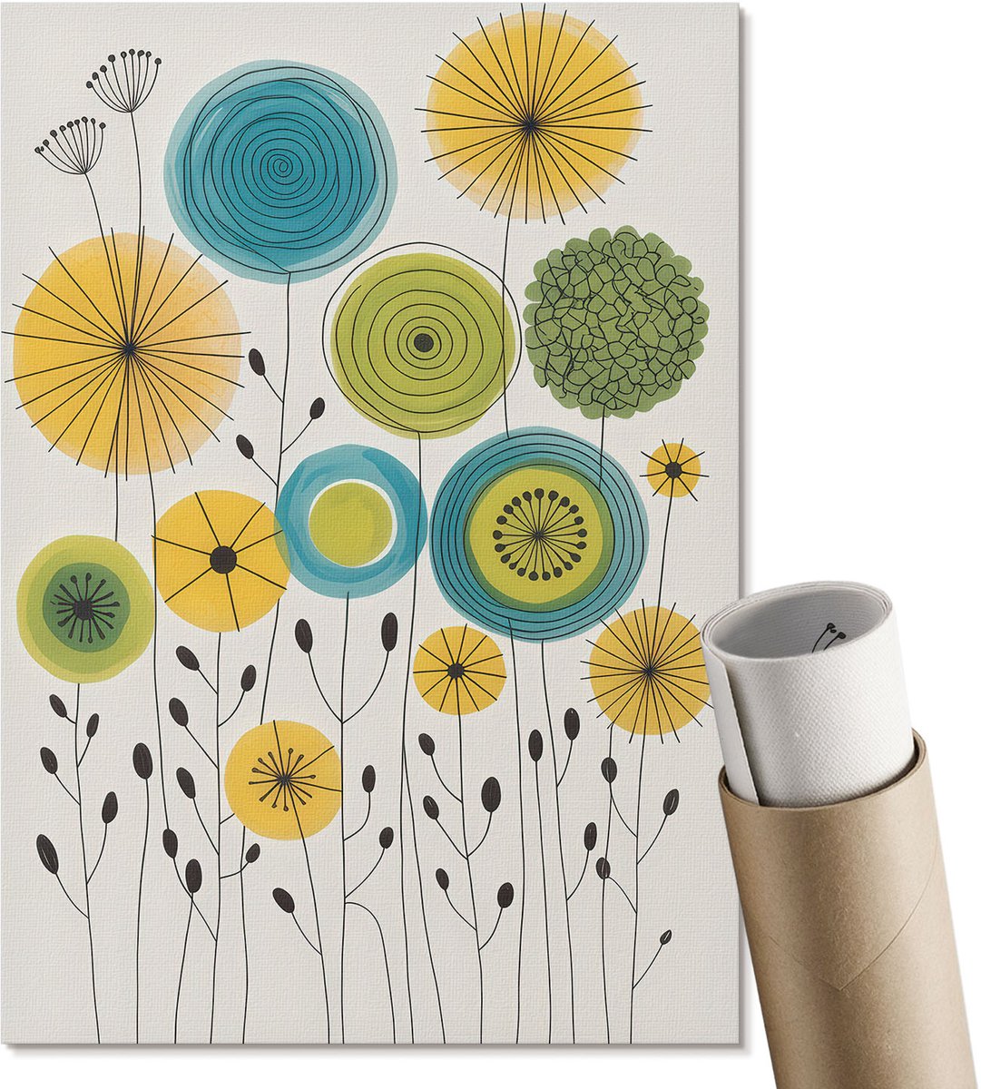 Coloray Polycanvas Wandposter - Bloemenontwerp, Illustratie - A4 - Geel Poster - Rechthoek - Wandkunstwerk - Woonkamer, Slaapkamer, Kantoor - Decoratief