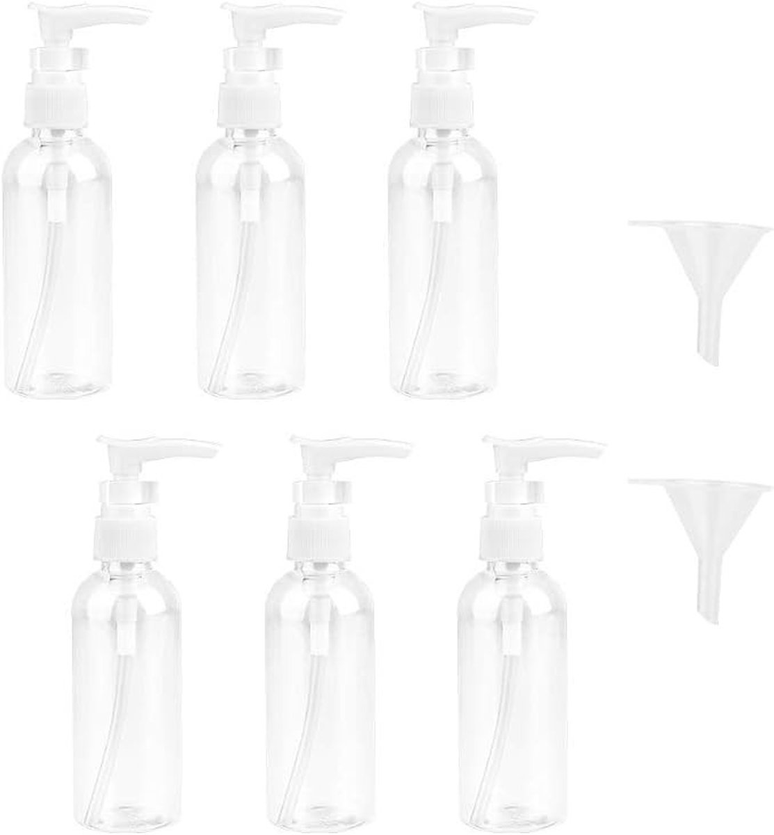 PolkaHome 6 stuks reisflessen 100 ml met pompdispenser en trechters