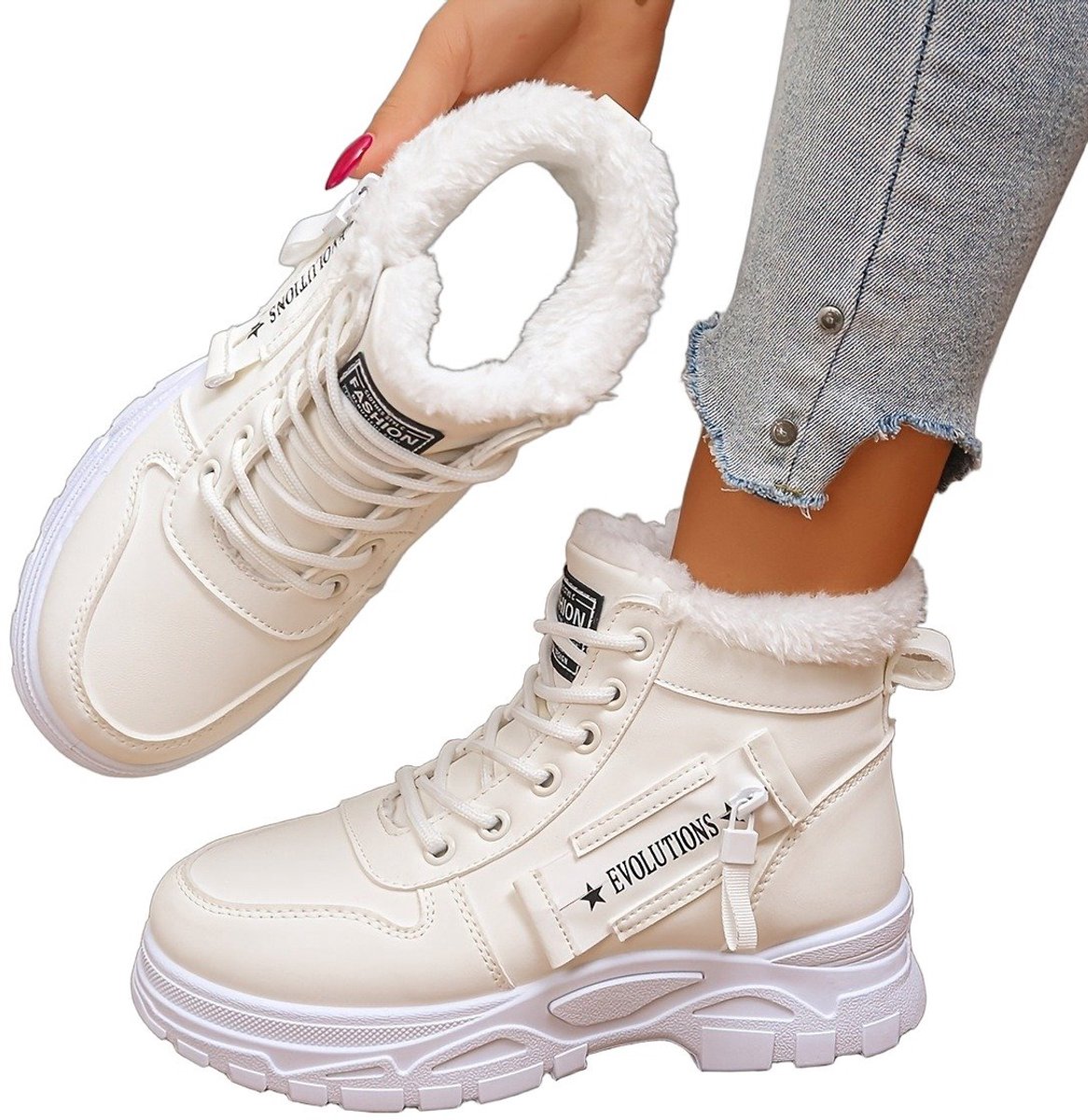 Currero Snowboots Dames Sneeuwlaarzen Dames Winterlaarzen Gevoerde Winterschoenen Waterdicht Antislip Zool Warm Gevoerd Wandellaarzen Winter Breed Wit