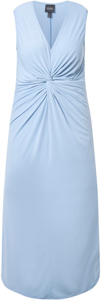 Ulla Popken - Dames - Jersey maxi-jurk mouwloos gedrapeerd - Rookblauw - Maat 56
