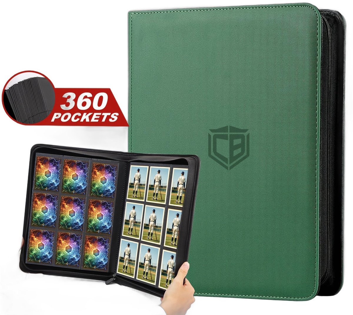 Currero Toploader Binder - Verzamelmap Kaarten - Geschikt voor Pokemon - 4 Pocket - 9 Pocket - 12 Pocket - Trading Card Map - Toploadermap - Diep Groen - 360 Kaarten