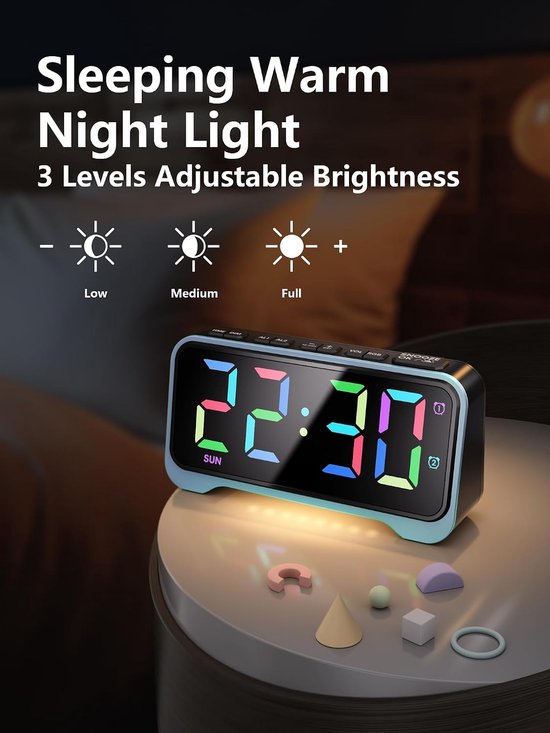 Digitale Wekker - LED Klok - Wakker Worden - Dynamische Kleuren - Groot Display - Zwart — afbeelding 4