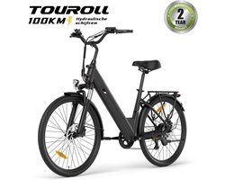 Touroll J2 ST Pro stap-in elektrische fiets 26 inch | 250W motor 45Nm, hydraulische schijfremmen, Shimano 7 versnellingen, 561,6Wh afneembare accu tot 100km actieradius, voorvering, IPX4 waterbestendig, max 120kg